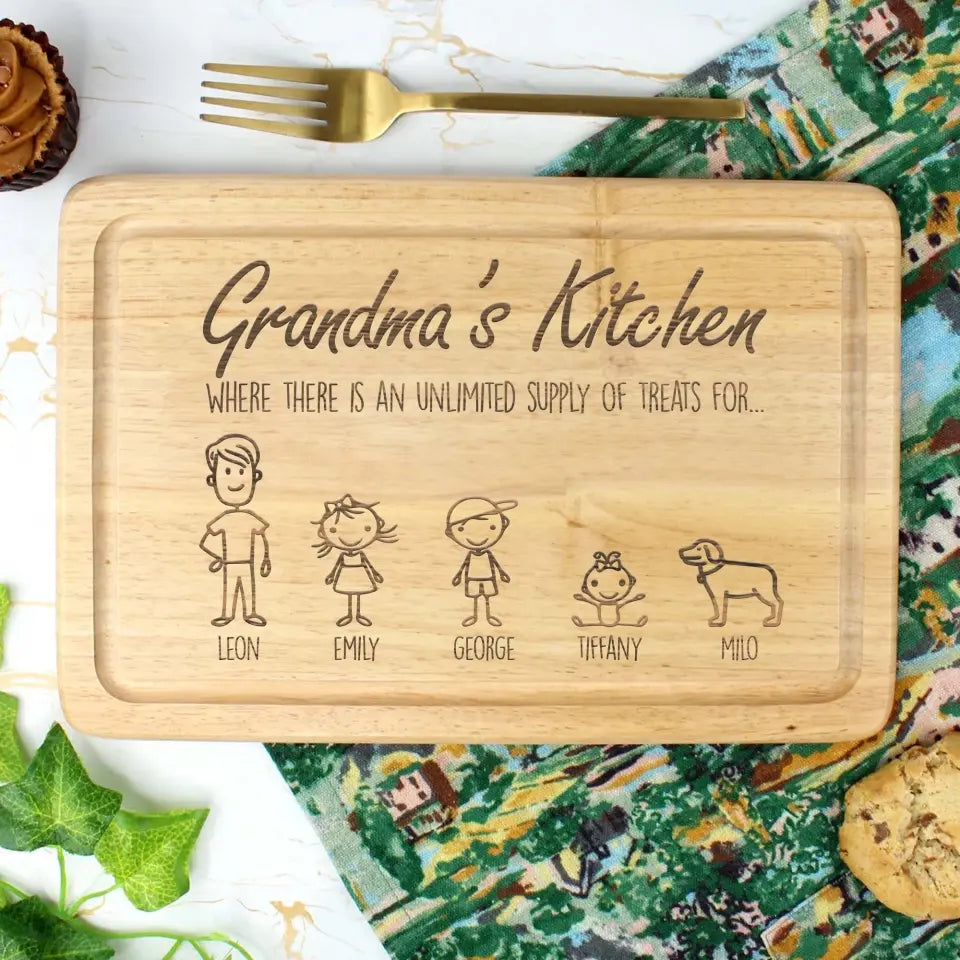 Custom Kid Figure Bamboo Cutting Board Mother's Day Gift